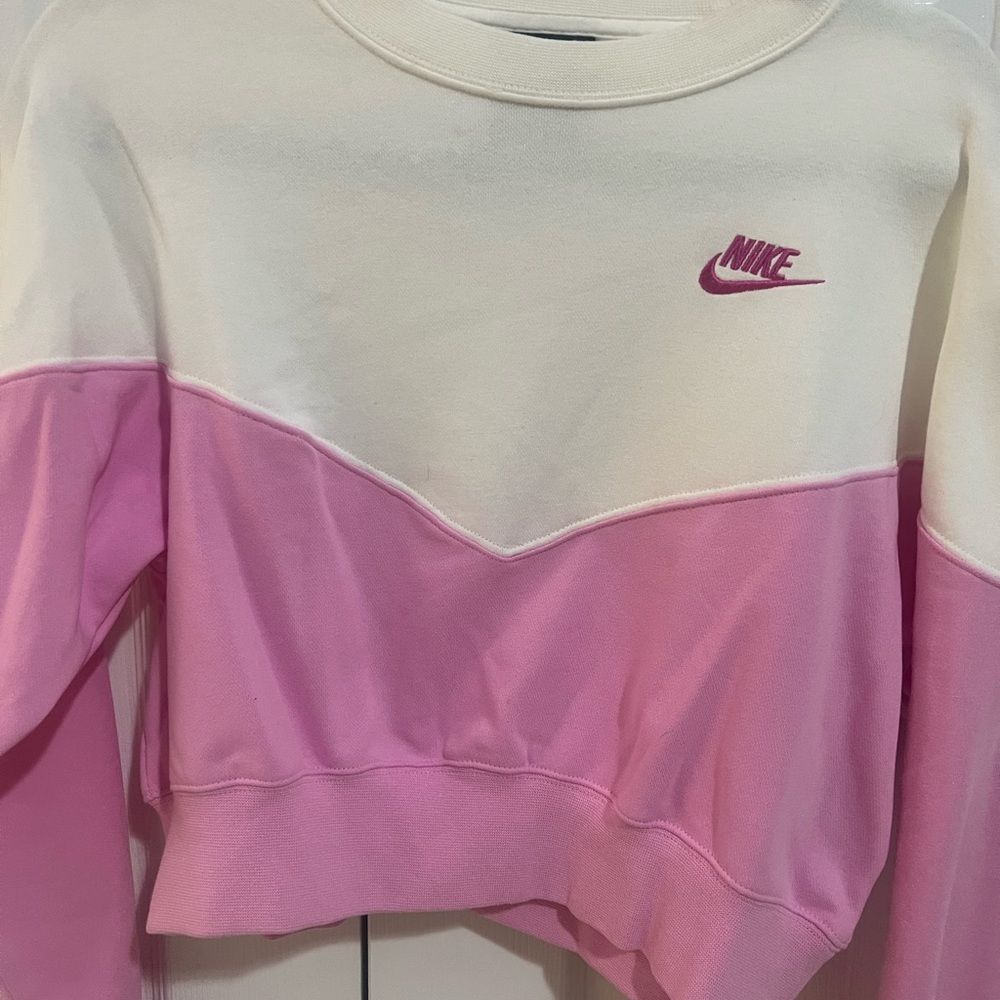 Nike Women's Two-Tone Pink and White Sweatshirt